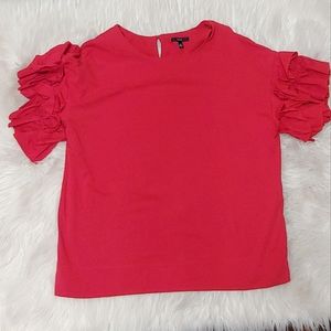 DREW from Anthropologie Red Ruffle Statement Sleeve Top Size Medium